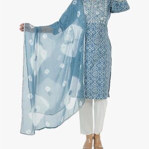 Blue and White Patterned Kurta with Dupatta